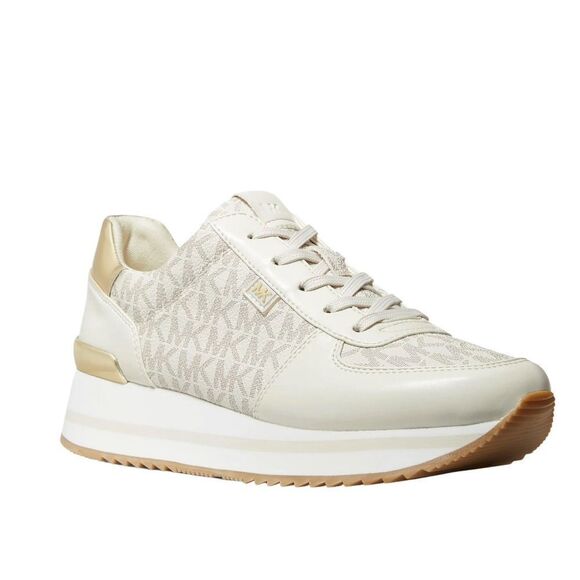 New! MICHAEL KORS Women's MK Logo Monique Trainer Platform Sneakers Shoes Cream - Picture 1 of 9